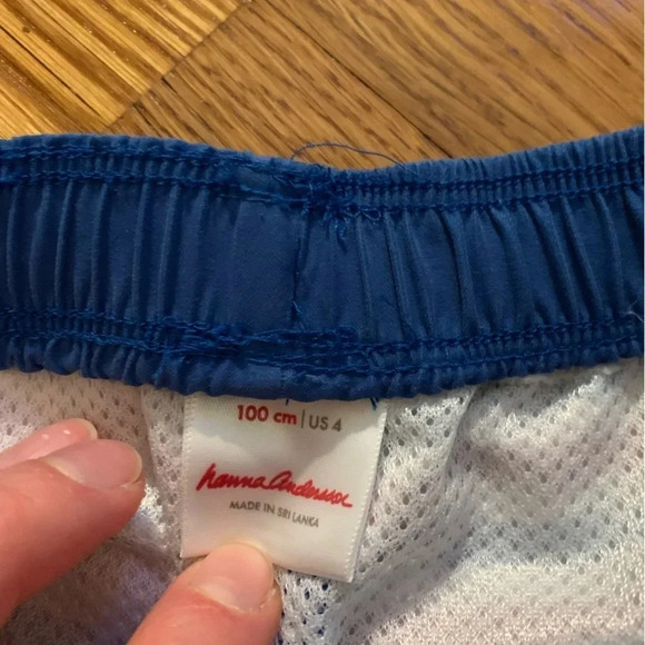 Hanna Andersson Sunblock Swim Trunks in Red White and Blue Stripes Size 4 - Picture 2 of 5